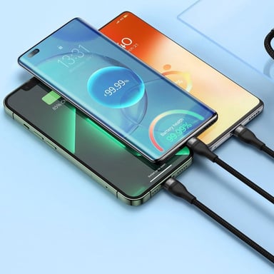 Baseus Flash Series 2 3 en 1 cable de carga rápida - USB-C a USB-C / Lightning / Micro-USB - 100 vatios - 1,5 metros - Negro