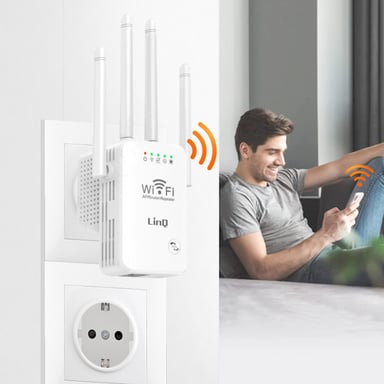 Extendeur Wifi Sans fil Longue Portée 300Mbps 4 Antennes Réglables LinQ Blanc