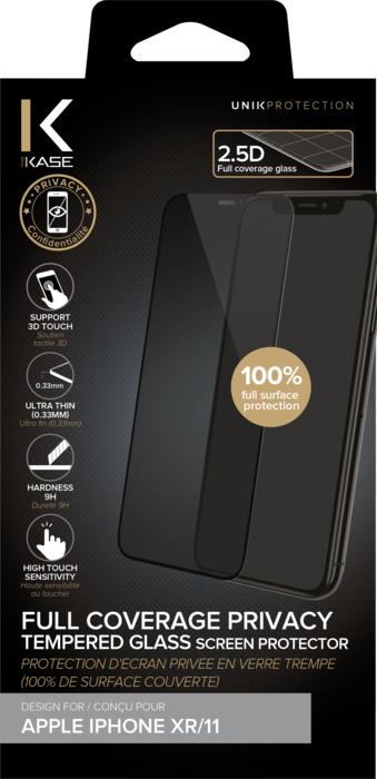 Protection d'écran Privée en verre trempé (100% de surface couverte) pour Apple iPhone XR/11, Noir