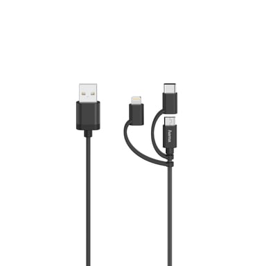 cavo micro-USB, 3 in 1, con adattatore USB-C e Lightning, USB 2.0, 0,75 m