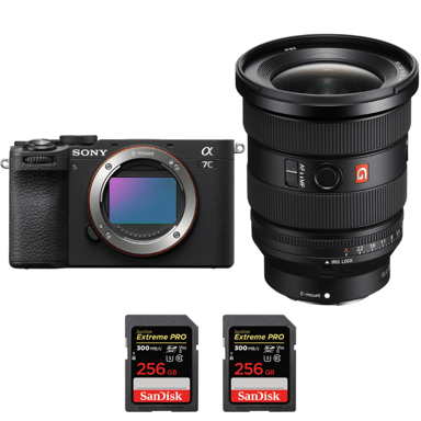 Cámara híbrida Sony A7C II Noir + FE 16-35mm f/2.8 GM II + 2 SanDisk 256GB Extreme PRO UHS-II + Ebook ''20 consejos para fotos que impactan''