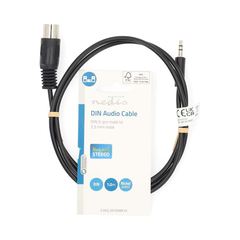 Nedis Modèle du produit : Câble audio DIN DIN 5 Pin Mâle 3.5 mm Mâle Plaqué 1.00 Rond PVC Label Neuf - vue 2