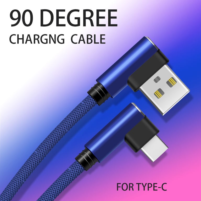 Cable Fast Charge 90 degres Type C pour Smartphone Android Connecteur Recharge Chargeur Universel