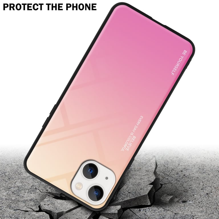 Coque pour Apple iPhone 14 PLUS en JAUNE - ROSE Housse de protection Étui bicolore en silicone TPU et dos en verre trempé