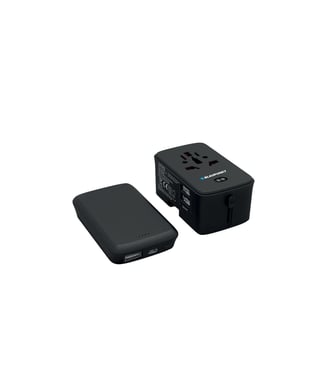 Adaptateur secteur de voyage avec batterie externe pour smartphone et tablette - Blaupunkt - BLP7030-133 - Noir