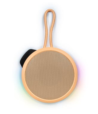 BIGBEN Party - Altoparlante Bluetooth rotondo con cinturino ed effetti luminosi - 15W - Arancione pastello