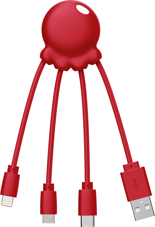 Câble Octopus Biodégradable USB A/micro USB & USB C & Lightning 1 m Rouge Xoopar