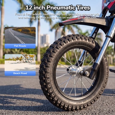 A12 Vélo tout-terrain électrique pour enfants Moteur 350 W, batterie 36 V 4,5 Ah, pneus pneumatiques 12'' Moto électrique cadeaux pour enfants
