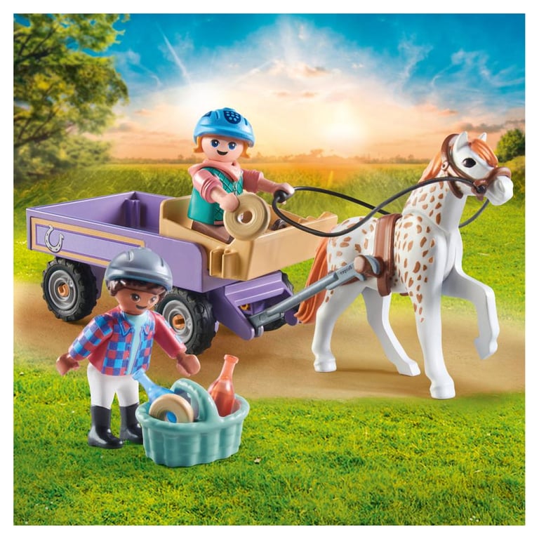 Playmobil Enfants avec Calèche et Poney - Aventure en Plein Air - Neuf