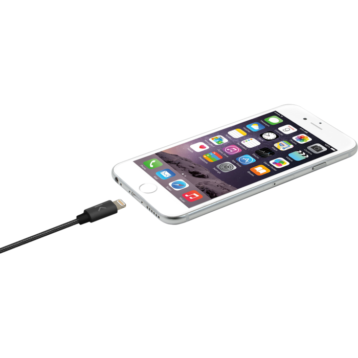 Câble Lightning® certifié MFi Apple vers USB tressé métallisé Charge/Sync (2M), Noir