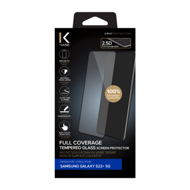 Pellicola protettiva in vetro temperato (100% di copertura della superficie) per Samsung Galaxy S22+ 5G, Nero