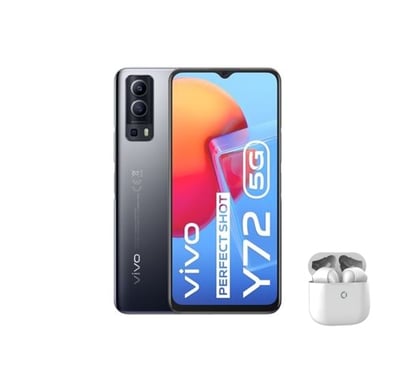Pack Smartphone Vivo Y72 5G 128 Go Noir + Ecouteurs sans fil Echo Pods Air Blanc