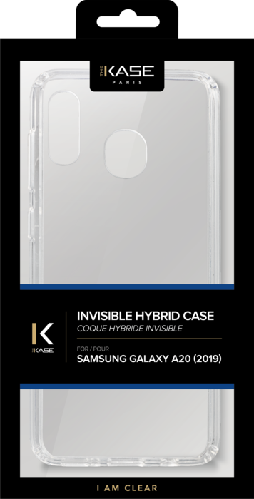 Coque hybride invisible pour Samsung Galaxy A20 2019, Transparente