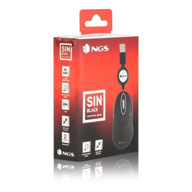 Mini ratón con cable para portátil NGS Sin (retráctil) (negro)