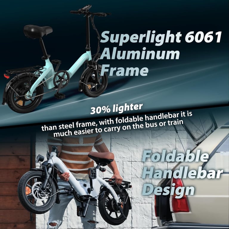 Mini vélo électrique pliable Bodywel T16 Pro 14 pouces moteur batterie 36 V 7 8 Ah application compatible Neuf - vue 9