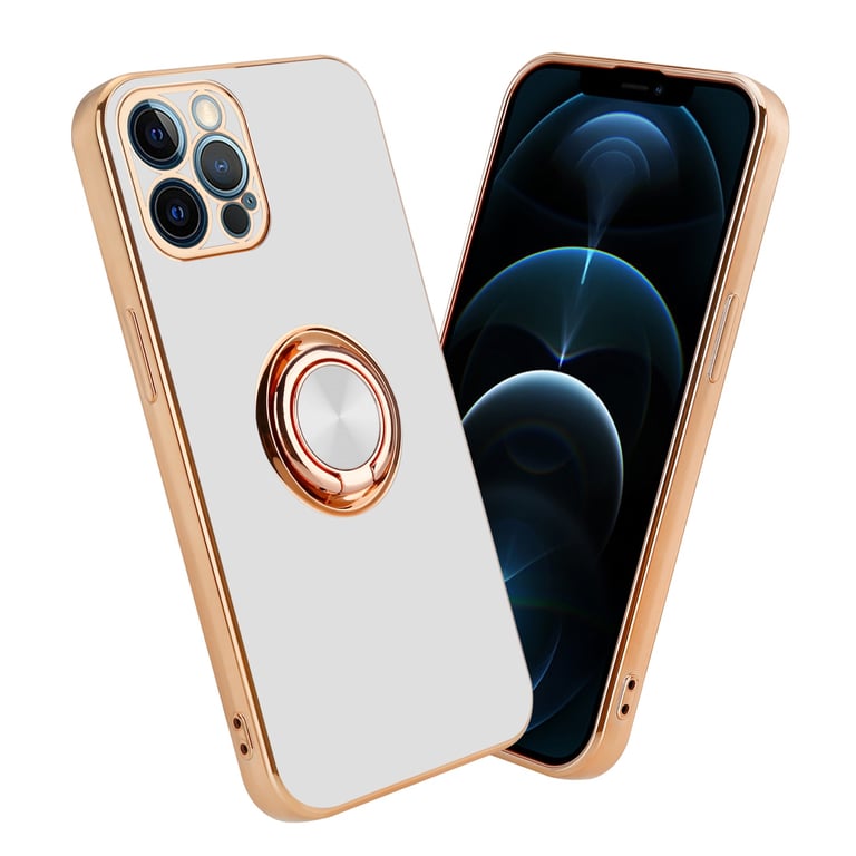 Coque pour Apple iPhone 12 PRO MAX en Glossy Blanc - Or avec anneau Housse  de protection Étui en silicone TPU flexible, avec protection pour appareil  photo et support voiture magnétique - Cadorabo