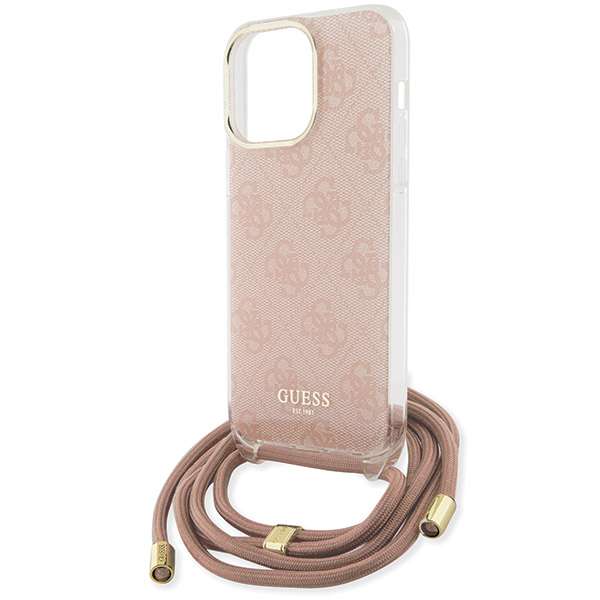 Guess Étui pour iPhone 15 Pro 6.1 rose étui rigide Crossbody Cord 4G Print - vue 3