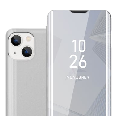 Coque pour Apple iPhone 14 PLUS en AGATE ARGENT Clear View Housse de protection Étui de protection miroir avec fonction de support Protection à 360 degrés