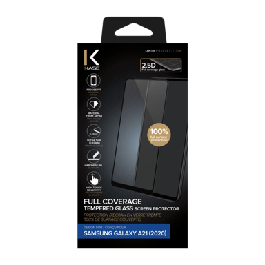 Protection d'écran en verre trempé (100% de surface couverte) pour Samsung Galaxy A21 2020, Noir