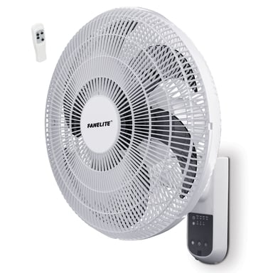 Fanelite - Ventilateur mural W1670-RPG - Blanc - Hélice 40 cm - 3 vitesses - Avec télécommande - Grille et hélice plastiques - Oscillant ou fixe