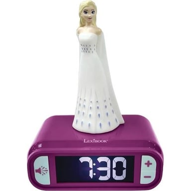 Reloj despertador con luz nocturna 3D Lexibook Snow Queen Elsa y efectos de sonido