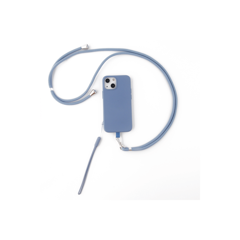 JAYM - Coque Silicone Bleu Gris pour Apple iPhone 14 Pro - Tour de Cou et Tour de Poignet inclus - intérieur 100% microfibre