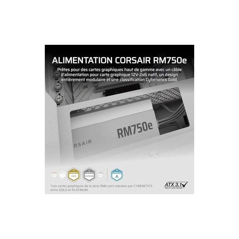 Alimentation PC - CORSAIR - RM750e White - 750 W - ATX 3.1 - 80 PLUS Gold - Neuf