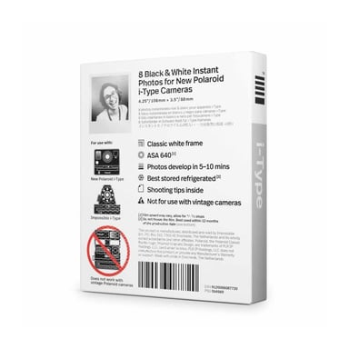 POLAROID Paquete de 8 películas i-Type Blanco y Negro para NOW i-Type Camera Blanco / Negro