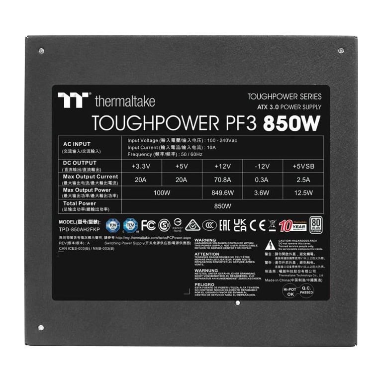 THERMALTAKE - Toughpower 850W PF3 - Fuente de alimentación PC - 850W - 80+ Platinium