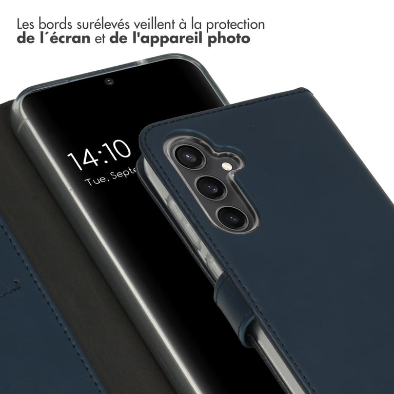 Selencia Étui portefeuille en cuir véritable pour Samsung Galaxy S23 FE - Bleu - Neuf