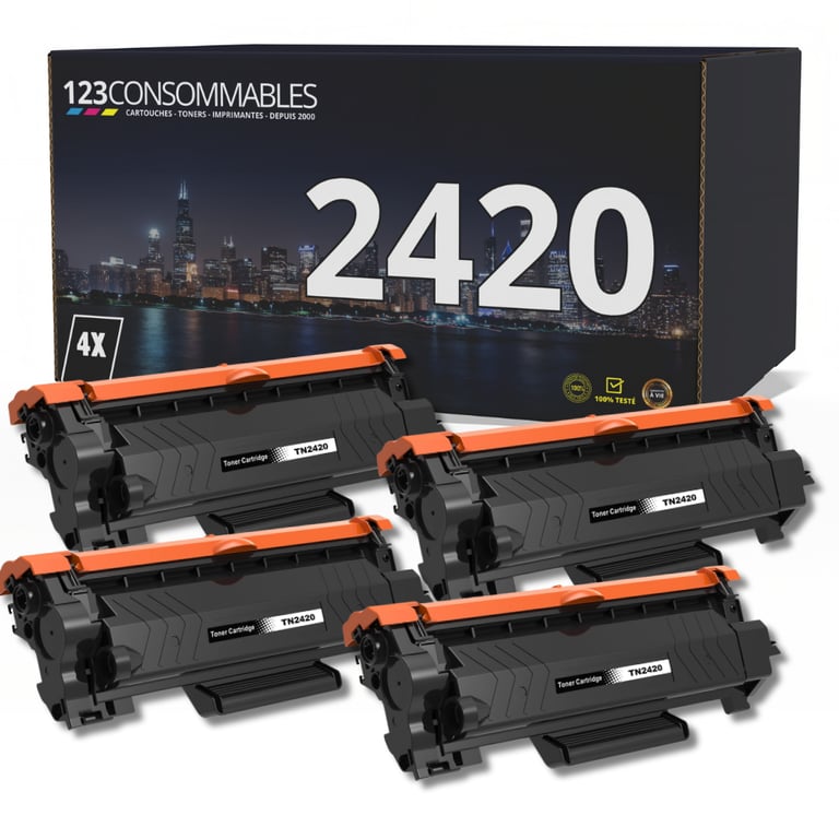 Pack 4 toners compatibles BROTHER TN-2420 noir - Neuf