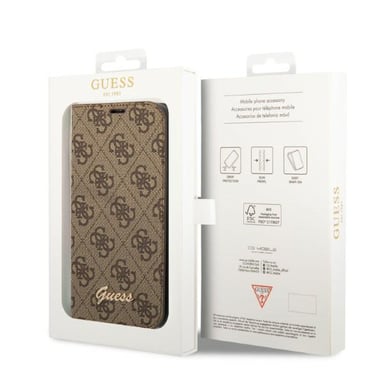 Guess Funda Folio para iPhone 14 Printed 4G Trendy Marrón