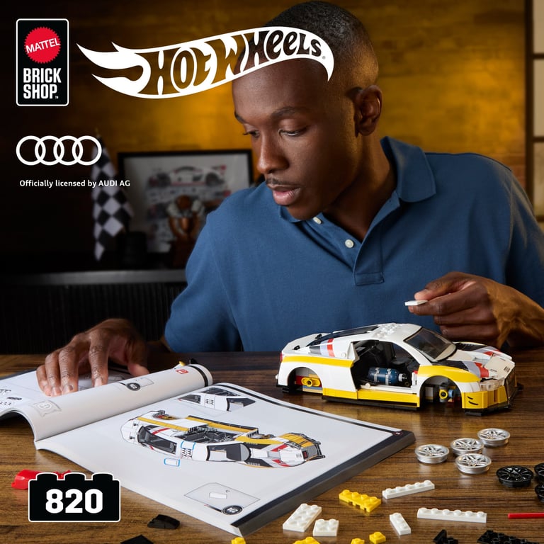 Mattel Brick Shop Hot Wheels Coffret de Construction Audi R8 LMS de 2015 Mattel Brick Shop de la série Elite avec 820 pièces détails réalistes et Autocollants personnalisés JFT18 - vue 3