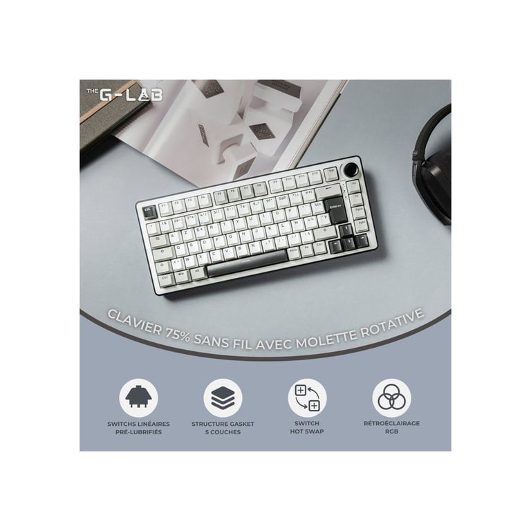 Clavier Gamer Mécanique The G-Lab Keyz Elite 300 – TKL 75% Tri-Mode Bluetooth/2.4GHz/Filaire - vue 7