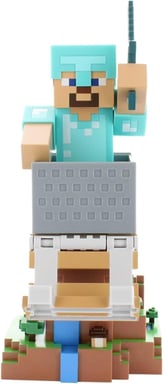 Figurine Minecraft Steve Armure Diamant - Cable Guys - Support écouteurs, smartphone ou petit accessoire - 20 cm