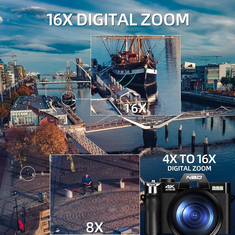 NBD S100 Appareil Photo numérique 4K 48 MP autofocus avec Grand Angle et Macro Zoom 16x Carte 2 Battries Microphone Ecran de Film 3 0 180° Appareil Photo Compact pour débutant Neuf - vue 6