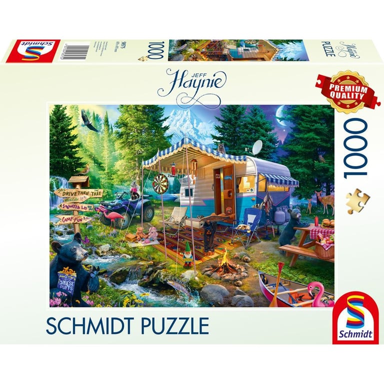 Puzzle 1000 pièces Schmidt Spiele La caravane dans les montagnes Scène camping vintage Couleurs vives Neuf