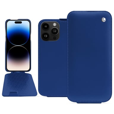 Housse cuir Apple iPhone 15 Pro Max - Rabat vertical - Bleu - Cuir lisse