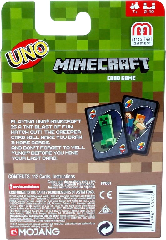 Jeu De Cartes Mattel Uno Minecraft FPD61 – Thème Minecraft Avec Carte Action - vue 4