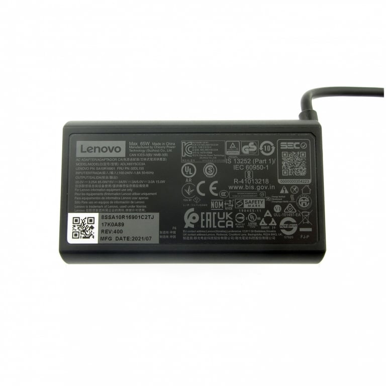 original Charger (Power Supply) ADLX65Y5DC3A, 20V, 3.25A for LENOVO ThinkPad L580 20LW, 65W Slim, Plug USB-C