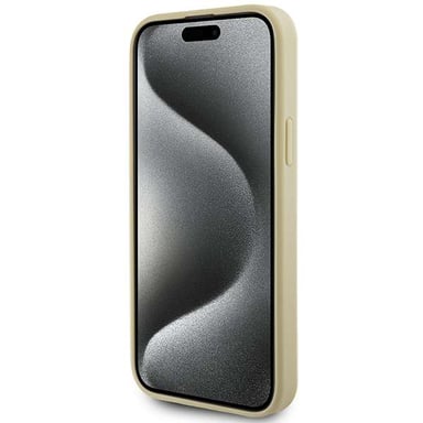 Custodia Guess per iPhone 15 6.1'' oro Custodia rigida in pelle 4G metallo Logo Strass