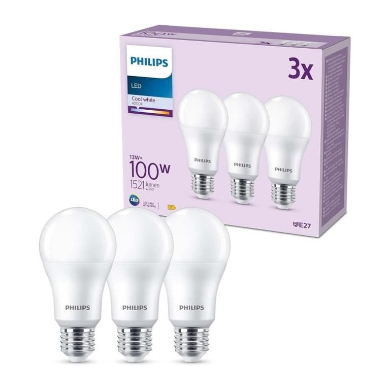Ampoule LED PHILIPS A67 E27 froid Non dimmable x 3 - vue 5