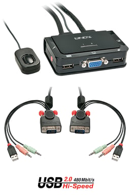 Lindy 42342 switch per keyboard-video-mouse [kvm] Nero (2 Port VGA, USB 2.0 & Audio - Cable KVM Switch - Warranty: 24M)