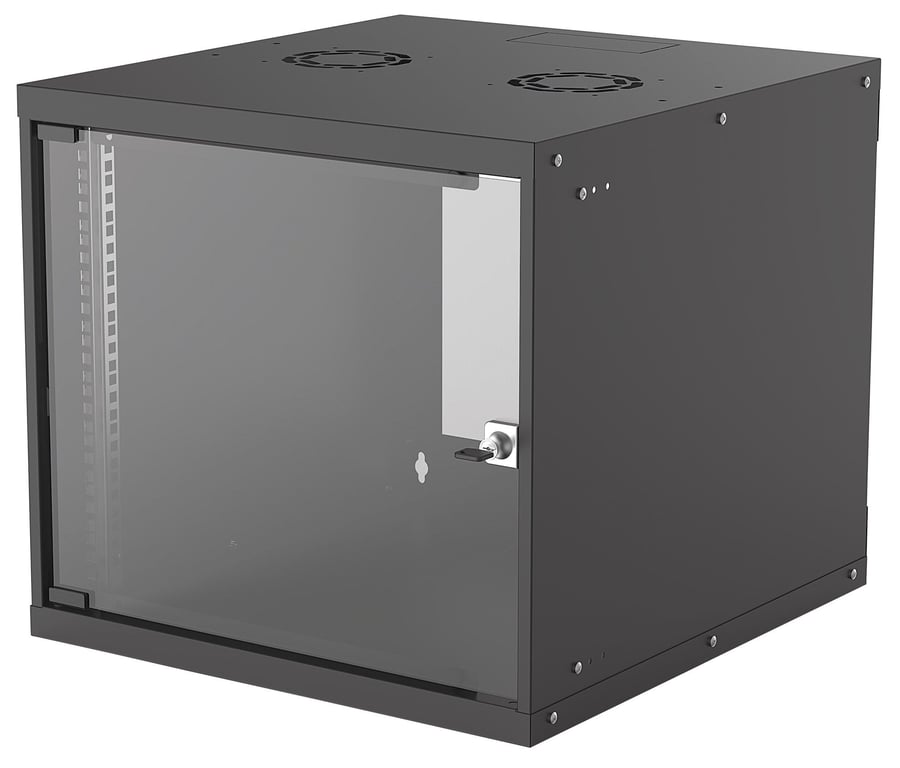 Intellinet Armoire réseau murale 19  (basique), 9U, profondeur 560 mm, noire, en kit, charge max. 50 kg, profondeur utile 500 mm, porte en verre, fixations murales non incluses - Neuf