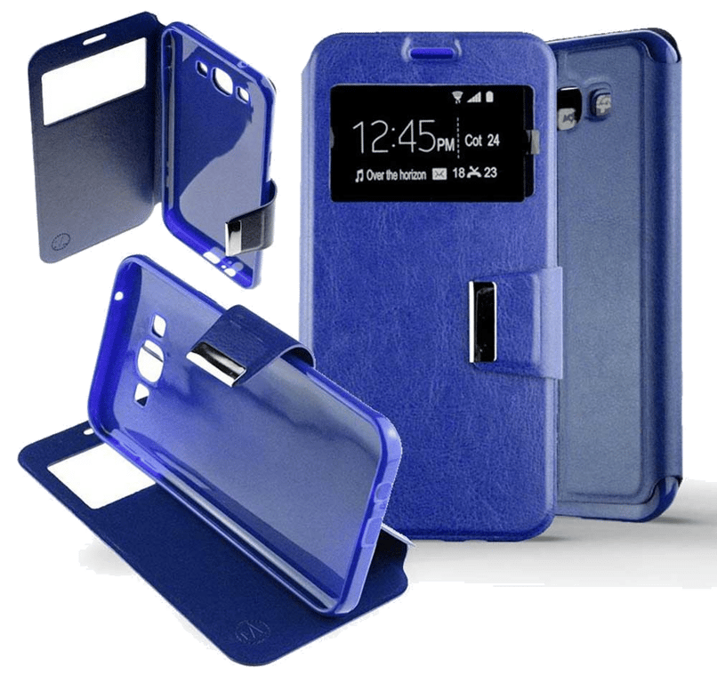 Etui Folio compatible Bleu Samsung Galaxy J7 2015