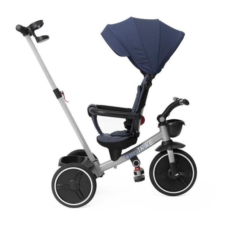 Chicco Tricycle Evolutif pour enfants 4en1 Cadre en métal Roues en caoutchouc EVA Harnais 4 points Poignée télescopique et capote amovible Poussette avec siège réversible Paniers - vue 3