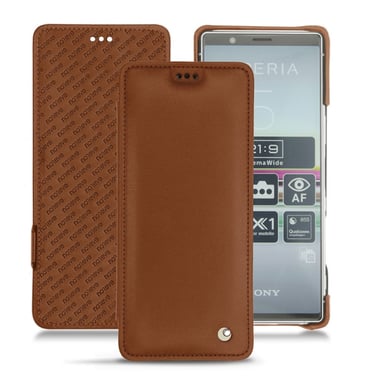 Housse cuir Sony Xperia 5 -  - Marron - Cuir lisse
