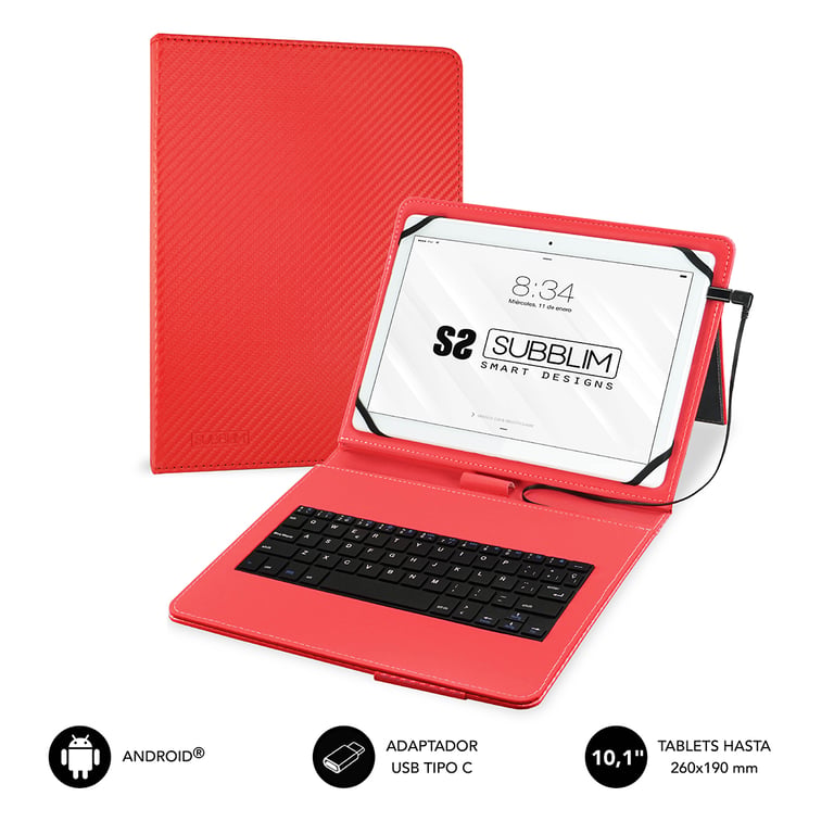 SUBBLIM SUB-KT1-USB002 clavier pour tablette QWERTY Espagnole Micro-USB Rouge - Neuf