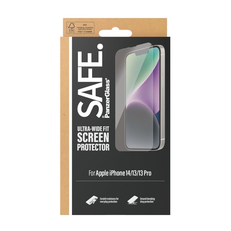 PanzerGlass SAFE. by ® Screen Protector iPhone 14 | 13 | 13 Pro | Ultra-Wide Fit Protection d'écran transparent Apple 1 pièce(s)