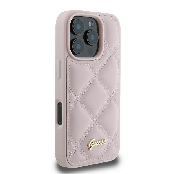 Guess Étui pour iPhone 16 Pro 6.3 rose étui rigide Quilted Metal Logo - vue 3